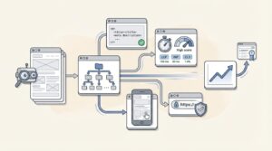 What Is SEO and How Does It Work? Diagram illustrating website crawling, indexing, technical SEO, page speed, mobile optimization, HTTPS security, and Google search rankings.